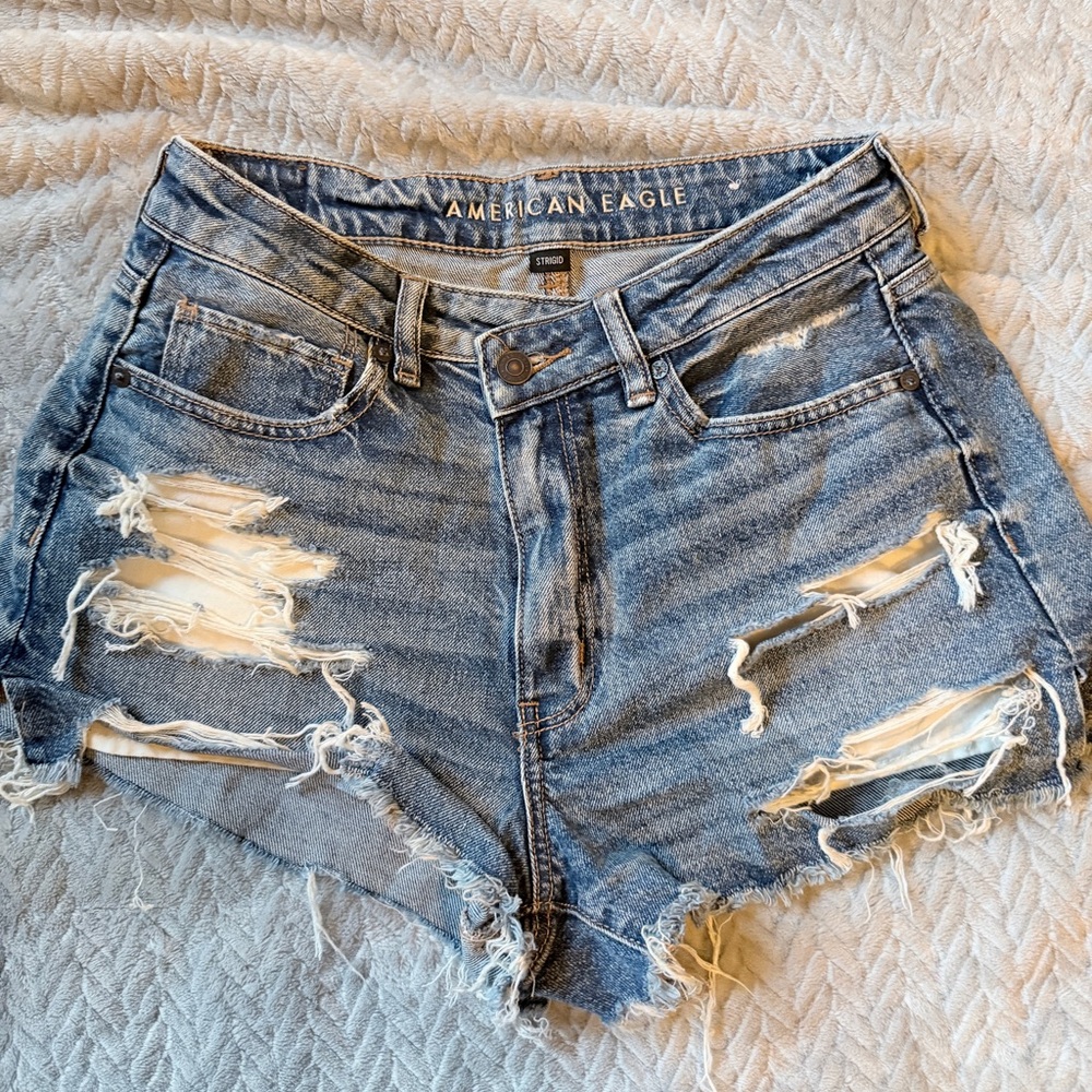 American Eagle Outfitters Light Blue Ripped Jean Shorts